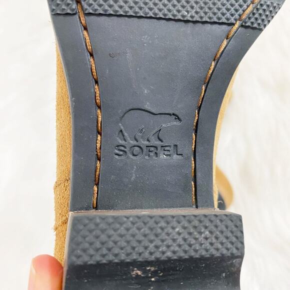 Sorel Tan Suede Ankle Booties Women's Size 6.5 EUC Pull On Almond Toe - Picture 7 of 10